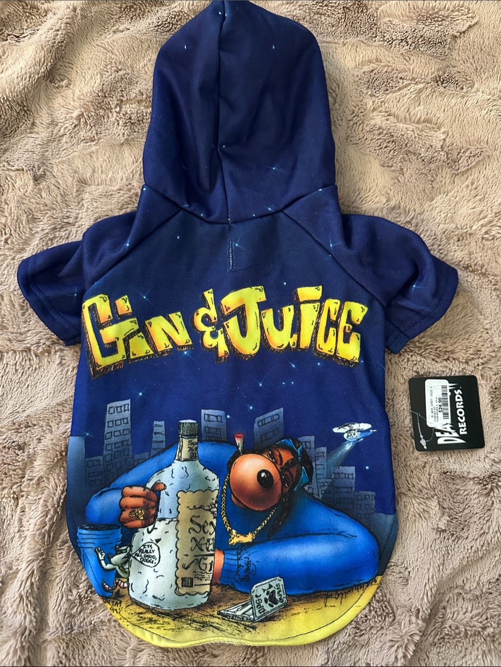 Death row x Fresh Pawz collab 'Gin & Juice' Graphic Hoodie for dogs, size large